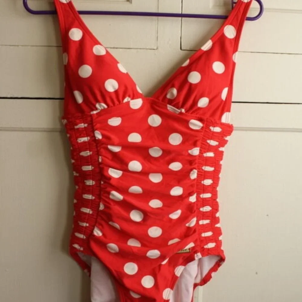 DKNY Swimwear One Piece 4 Red White Polka Dot - Picture 8 of 11